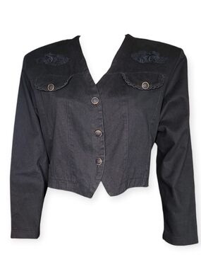 Vintage Cropped Embroidered Military Jacket Black Medium 80s 90s Goth Punk